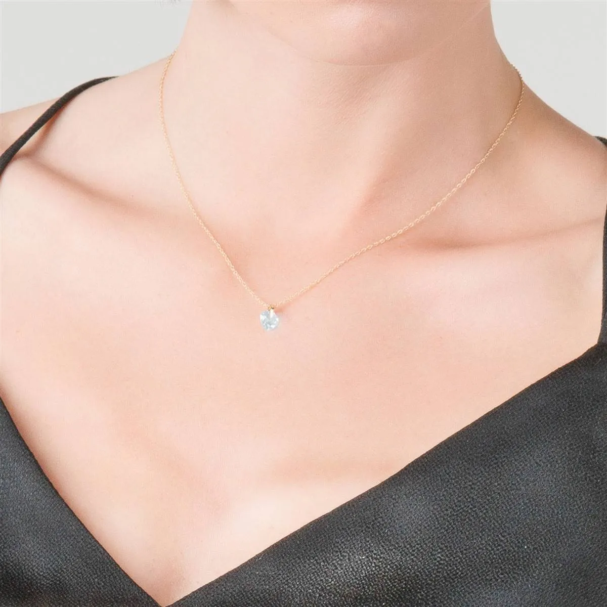 1.15 Carat 14K Solid Yellow Gold Break My Heart Aquamarine Necklace